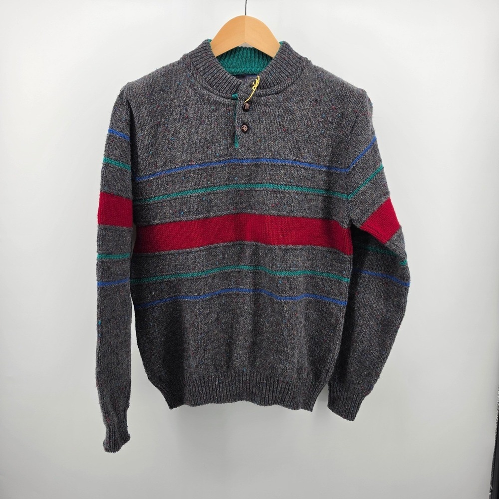 Pendleton Mens Gray Donegal Wool Henley Sweater Striped Vintage USA Made Size M